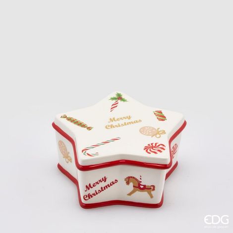 EDG Enzo De Gasperi Contenitore Natale Stella H 8 Cm D 18 Cm Verde Rosso