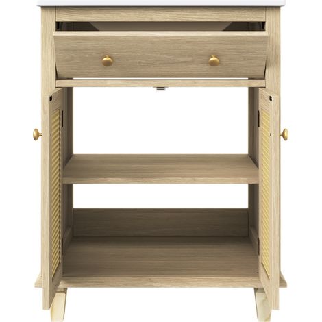 Mobile bagno 61 cm con lavabo in ceramica, cassetto a ribalta e ante in rattan (1/5)
