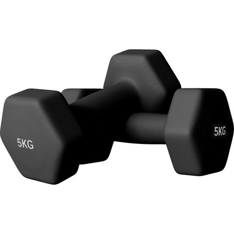 Beyamis 2 sechseckige Griffe à 2 x 5 kg aus Metall und Kunststoff, 2 Gewichtsgriffe mit rutschfestem Griff, 20 x 9 x 9 cm, schwarz