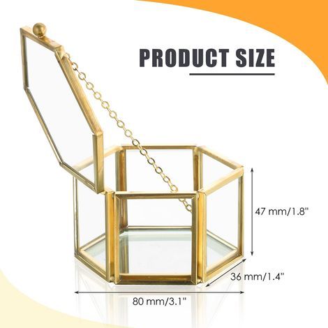 Vintage-Schmuckkästchen aus Glas mit goldenem geometrischem Muster, ideal zur Präsentation und Aufbewahrung von Schmuck, Souvenirs und Dekorationsartikeln. (1/5)