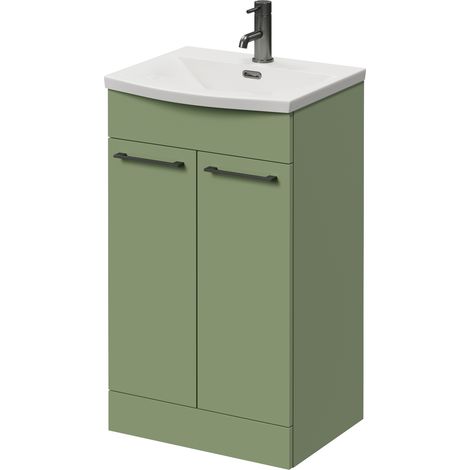 Napoli 390 Olive Green 500mm 2 Door Vanity Unit with Arc Basin - 500mm - Gunmetal Grey 160mm Handle