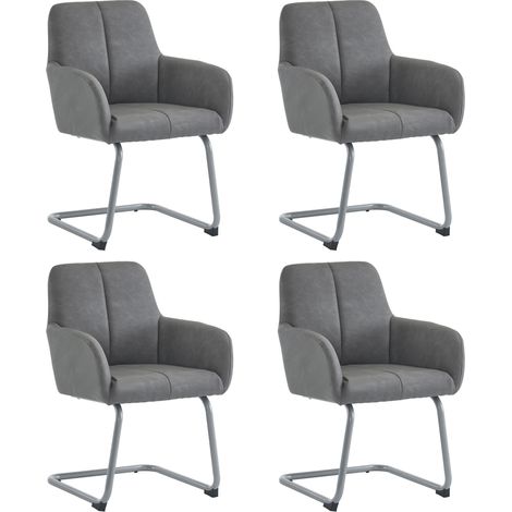 Set di 4 sedie da pranzo grigie in ecopelle con braccioli e gambe curve in acciaio (1/5)