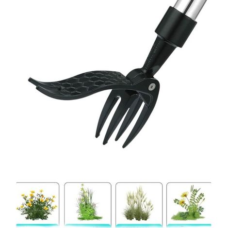 Diserbatore da terra, estrattore di erbacce, attrezzo manuale in acciaio con artigli Twister, manico lungo con 4 artigli, strumento per giardinaggio per giardino e prato (1/5)