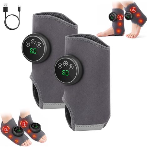 2 Pcs Masseur Pied, 3 en 1 Masseur de Pieds Électrique Sans Fil avec 5 Niveaux de Chauffage et 3 Niveaux D'intensité de Massage, Recharge par USB-C, Convient pour Chevilles,Talons,Plante,Cou-de-pied (1/5)