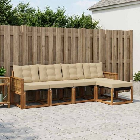 Set di divani da esterno modulare in legno di acacia massello naturale e beige set da 5, 41.36kg - PANGIVO (1/5)