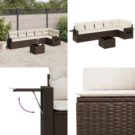 vidaXL Salon de jardin avec coussins 7 pcs marron résine tressée (1/5)