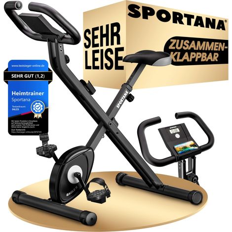 SPORTANA® Heimtrainer Fahrrad Eagle 2 Klappbar 140KG LCD Display Höhenverstellbar Fitnessbänder 2in1 Ausdauer Ergometer Hometrainer Fitnessbike