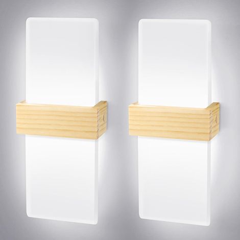 Lot de 2 Applique Murale LED 12W Acrylique Bois Éclairage Haut Bas pour Salon Chambre Couloir (1/5)
