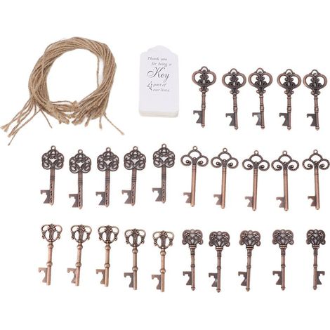 25 Vintage-Flaschenöffner aus Metall mit Etiketten und Kordel für Hochzeitsfeiern (1/5)