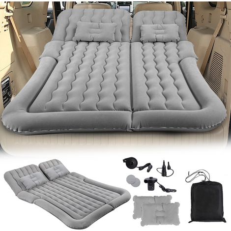 TolleTour Auto Luftmatratze Luftbett Aufblasbares Camping Matratze für PKW SUV Kofferraum Rücksitz Reisebett Matratze mit Pumpe Kissen Autobett Grau