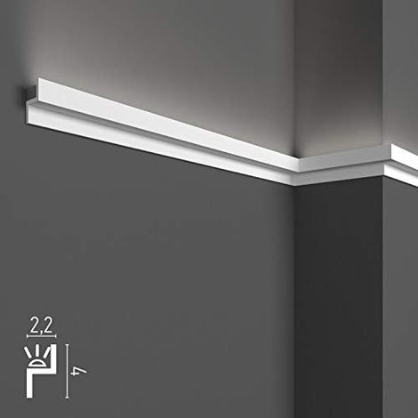 10 metres lineaires de corniches decoratives pour LED de plafond et de mur, moulures pour eclairage indirect avec bandes LED, en duropolymere (lot de 10 profiles de 1 m - KH902)
