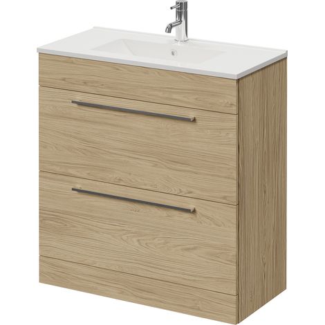 Napoli 390 Light Oak 800mm 2 Drawer Vanity Unit with Angel Basin - 800mm - Chrome 480mm Handle