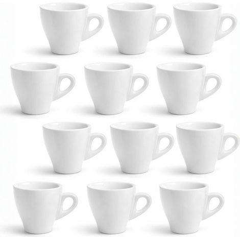 Set 12 tazze per caffè Bianche da 80 ml in porcellana ideali per il Bar e la casa - Adatte per microonde e lavabili in lavastoviglie (1/5)