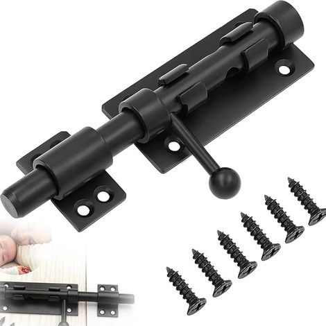Loquet de portail coulissant de 10,2 cm en acier inoxydable 304 noir mat avec trou de cadenas, boulon à barillet robuste pour armoire, fenêtre, clôture, abri de jardin, cour, portes de grange (1/5)