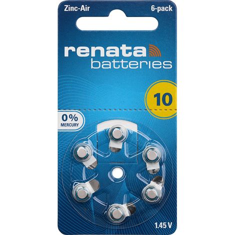 Renata Knopfzelle ZA10 1.4 V 6 St. 105 mAh Zink-Luft Hearing Aid PR70