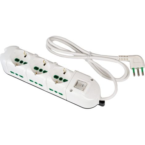 FANTON 481224-B Multipresa elettrica 9 posti con 3 prese universali e 6 prese bivalenti italiane laterali ciabatta spina piccola 10A cavo 1,5mt - colore bianco (1/4)