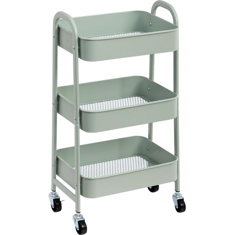 Chariot de Rangement Métal Chariot à roulettes 3 Niveaux Chariots Cuisine Chariots de Service Roulant pour Chambre Salle de Bain Bureau, Cyan (1/5)