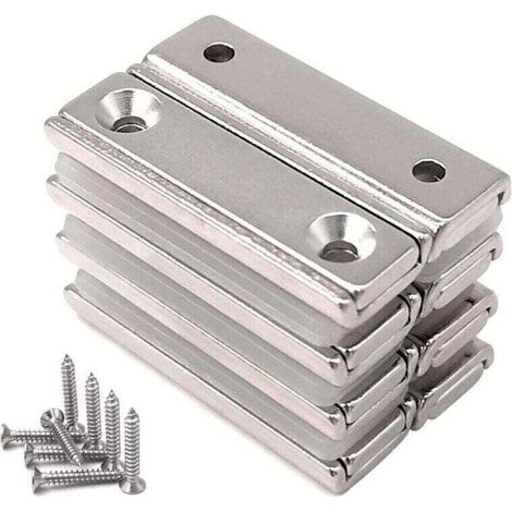 8 aimants rectangulaires 20 KG force 40 x 13,5 x 5 mm, avec contre-alésage et couvercle, aimants en pot ménagers et industriels, (1/4)