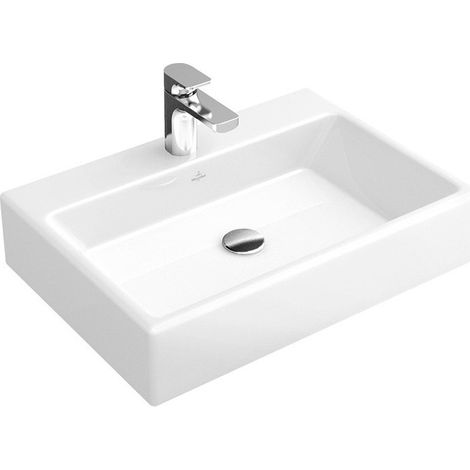 Memento, Lavabi da appoggio, 500 x 420 mm, Rettangolare, per rubinetteria a 3 fori, foro centrale per rubinetteria, con troppopieno, Sanitari in porcellana