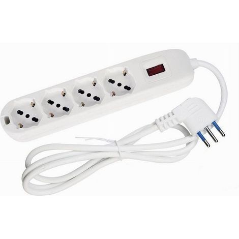 TrAdE Shop Traesio - Multipresa Ciabatta 4 Uscite Universali Spina 10a Cavo 1.5 Metri Bianco 80184n - (1/2)