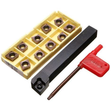 Accessoires pour tour à métaux, porte-outil de tournage 12 x 100 mm avec 10 plaquettes carbure CCMT09T304-PM et une barre