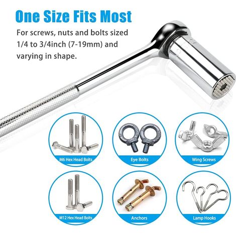 Kit de clés à douille universelles avec adaptateur pour perceuse, 7-19 mm, jeu 3 en 1 à cliquet (1/5)