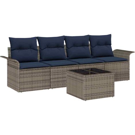 Set di divani con cuscino 5 pcs Grigio polyrattan vidaXL