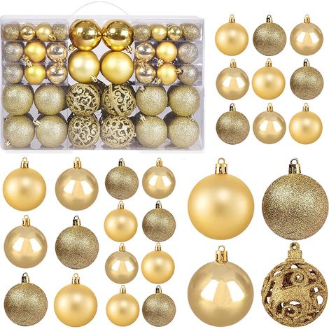 Weihnachtsdekorationsset, 100-teilig, Weihnachtsbaumschmuck für Hochzeiten, Feiertage, Weihnachtsdekoration für drinnen und draußen (champagnerfarben)