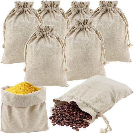 Sac en Coton - 8 pièces, Sac à Cordon Coton 25×30cm Réutilisable Filet Provisions - Pour Pain/Fruits/Légumes, DIY (1/5)