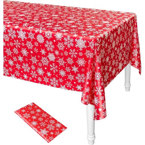 Nappe de Noël Flocon de Neige, Nappe de Noël en Plastique Flocon de Neige 137 cm x 274 cm, Nappe pour Fête d'Hiver, Nappe Rectangulaire (1/5)