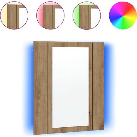Armoire de salle de bain miroir LED chêne artisanal 40x12x45 cm (1/5)