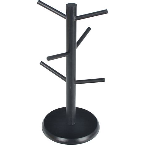 Estante para tazas de café, estante para tazas de bambú, base gruesa, estante para tazas de café con 6 ganchos, escurridor, 34,515,5 cm (1/5)