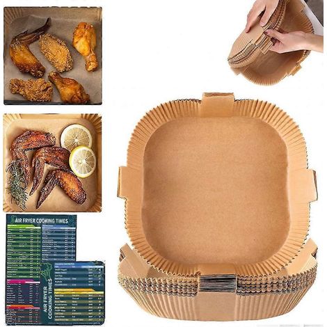 Tapis de cuisson jetables pour friteuse à air chaud - 50 pièces carrées de 20 cm (7,9 po) antiadhésifs (1/5)
