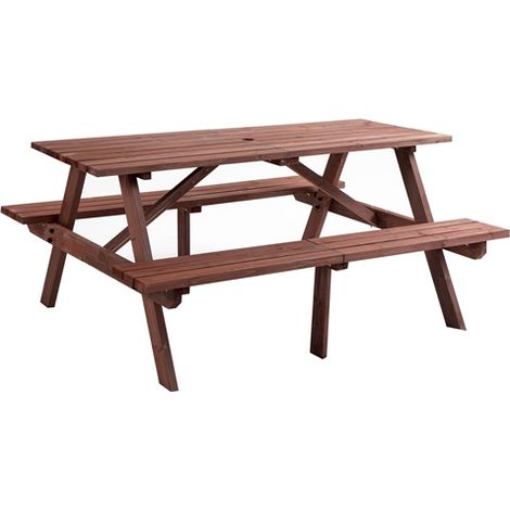 BIRCHTREE Garden Patio Pub Picnic Bench Wooden Table Set 4 Seats Outdoor Brown (1/5)
