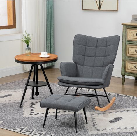 Sillón mecedora 64x89x90 cm gris de poliéster con reposapiés y respaldo alto (1/5)