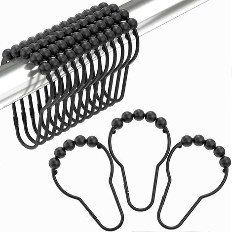 Anneaux de rideau de douche, anneaux métalliques antirouille pour tringles et rideaux de douche - Lot de 12, noir mat (1/5)