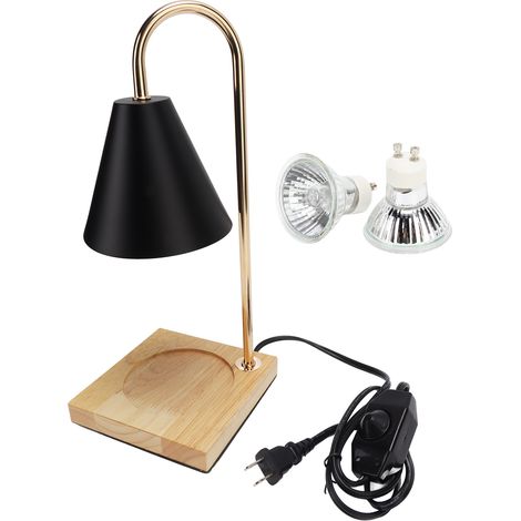 Lampe chauffe-bougie à intensité variable, sans fumée, décorative, pour faire fondre la cire parfumée, avec socle en bois, pour chambre ou bureau, noir, prise américaine 110 V (1/5)
