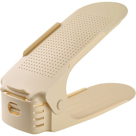 Étagère à chaussures réglable jaune x2, meuble à chaussures double niveau, rangement chaussures compact pour maison, chambre et dortoir (1/5)