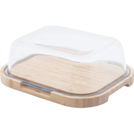 Boîte à Fromage avec Cloche en Verre et Plateau en Bambou - 27 x 21,5 x 9,5 cm - Pour 3 à 4 Fromages, Petit Format Compact Idéal pour Conserver et Servir, Matériaux Naturels sans BPA (1/5)