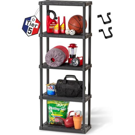 Iris Ohyama, Kunststoffaufbewahrungsregal, widerstandsfähig, schwarz, 25 kg Ladung pro Ebene, leicht zusammenzubauen, Garagenregal, PRS-M5