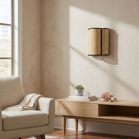 Aplique de Pared Rafia Beige y Cinta Negra  Serie ACACIA II (1/5)