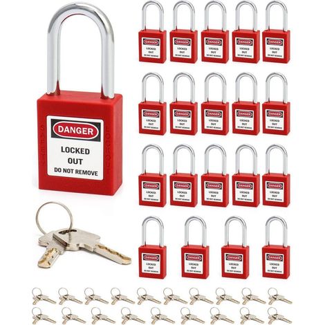 Sicherheitsschlösser Lockout Tagout 20er Pack Rot Verschieden schließend mit Schlüsseln