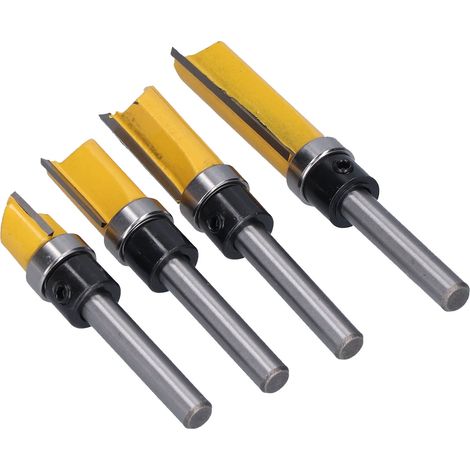 4 Bündigfräser mit Kugellager, gerader Schnitt, 1/2 Zoll Durchmesser, 1/4 Zoll Schaft, Oberfräse, Holz, Fräsen, 4er-Set (1/5)