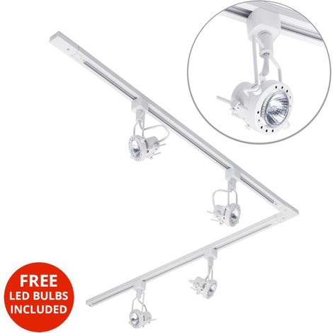 Litecraft 2M L Shape Track Light With 4 Greenwich Fixture & LED Bulbs - White