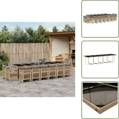 vidaXL Ensemble à manger de jardin et coussins 17 pcs mélange beige (1/5)