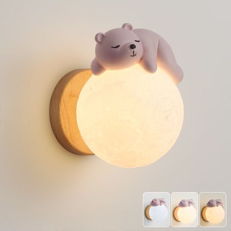 Applique murale avec ampoule, lampe de chevet lune avec ours de dessin animé, veilleuse créative, lumière décorative, 3 températures de couleur (1/5)