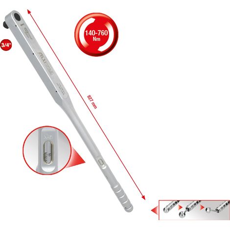 3/4"ALUTORQUEprecision-Drehmomentschlüssel, 140-760Nm, Rechtsanzug, Einzelvierkant (1/5)