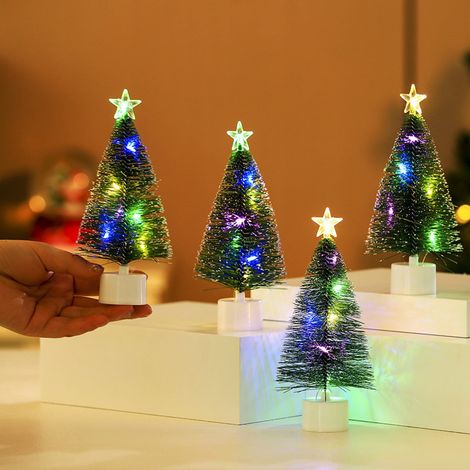 Arbre De Noël Miniature - Sapin En Sisal Avec Lumières Led Multicolores - Pour Décoration De Table - Hauteur 30 Cm - Base En Plastique - 1 Pièce (1/5)
