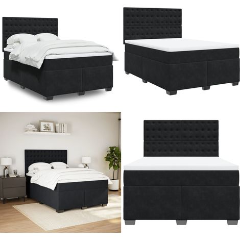 vidaXL Sommier à lattes de lit avec matelas Noir 140x200 cm Velours (1/5)