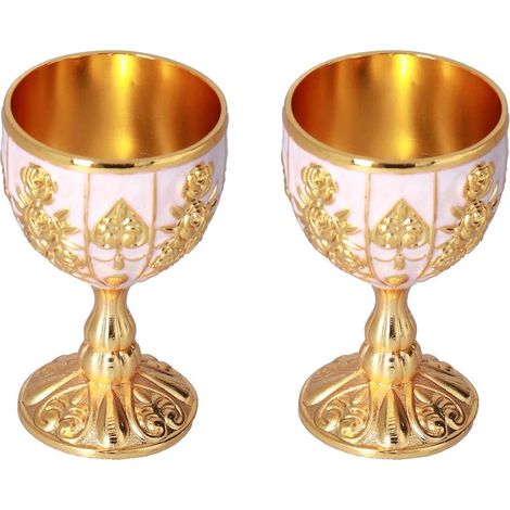Verre à vin, Graal d'or vintage, Collection de verres à vin de décoration de voyage, Verre à vin Saint Graal vintage doré 2 pièces (Verre à vin citrouille or blanc [30 ml])